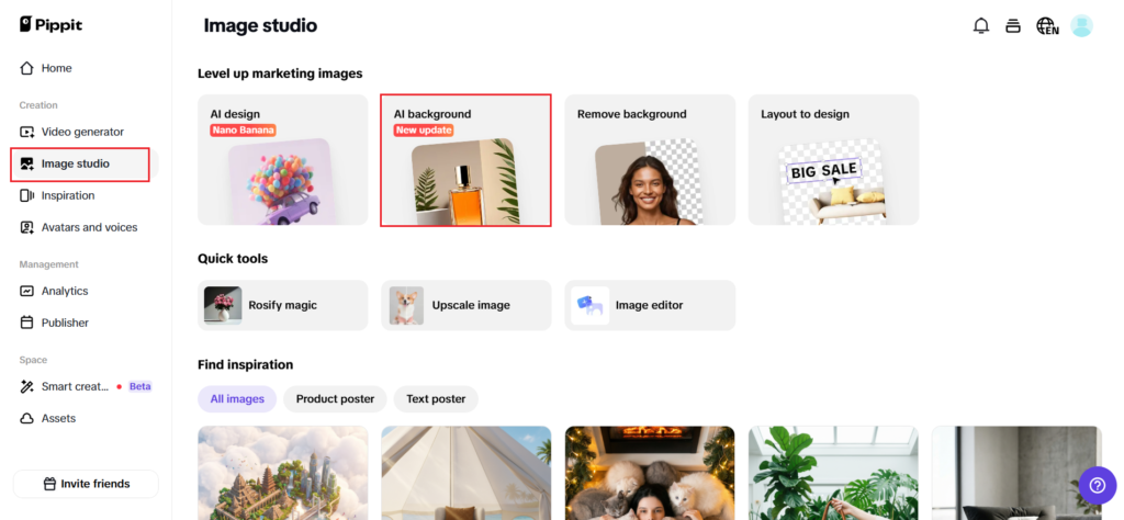 Changing simple images into professional backgrounds using Pippit